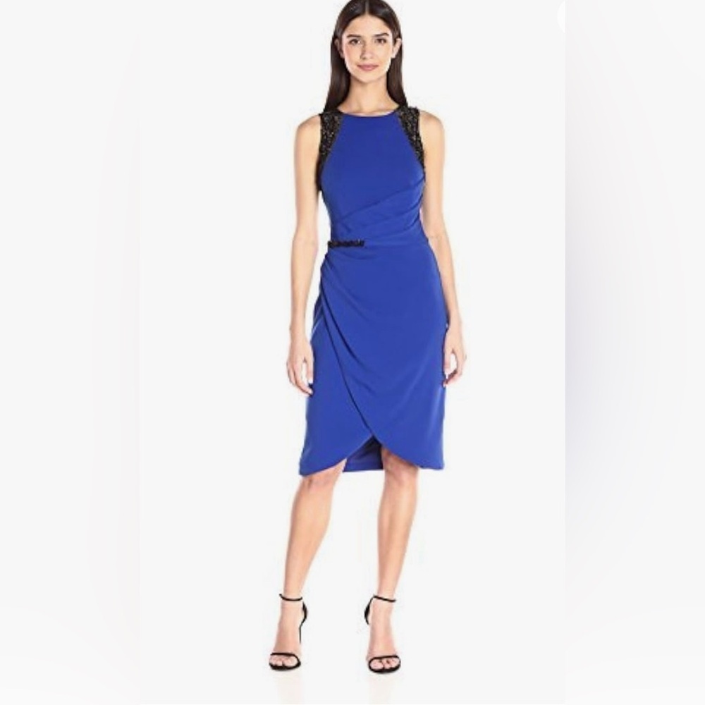 Brand New Carmen Marc Volvo Embellished Midi Dress in Blue Size 6